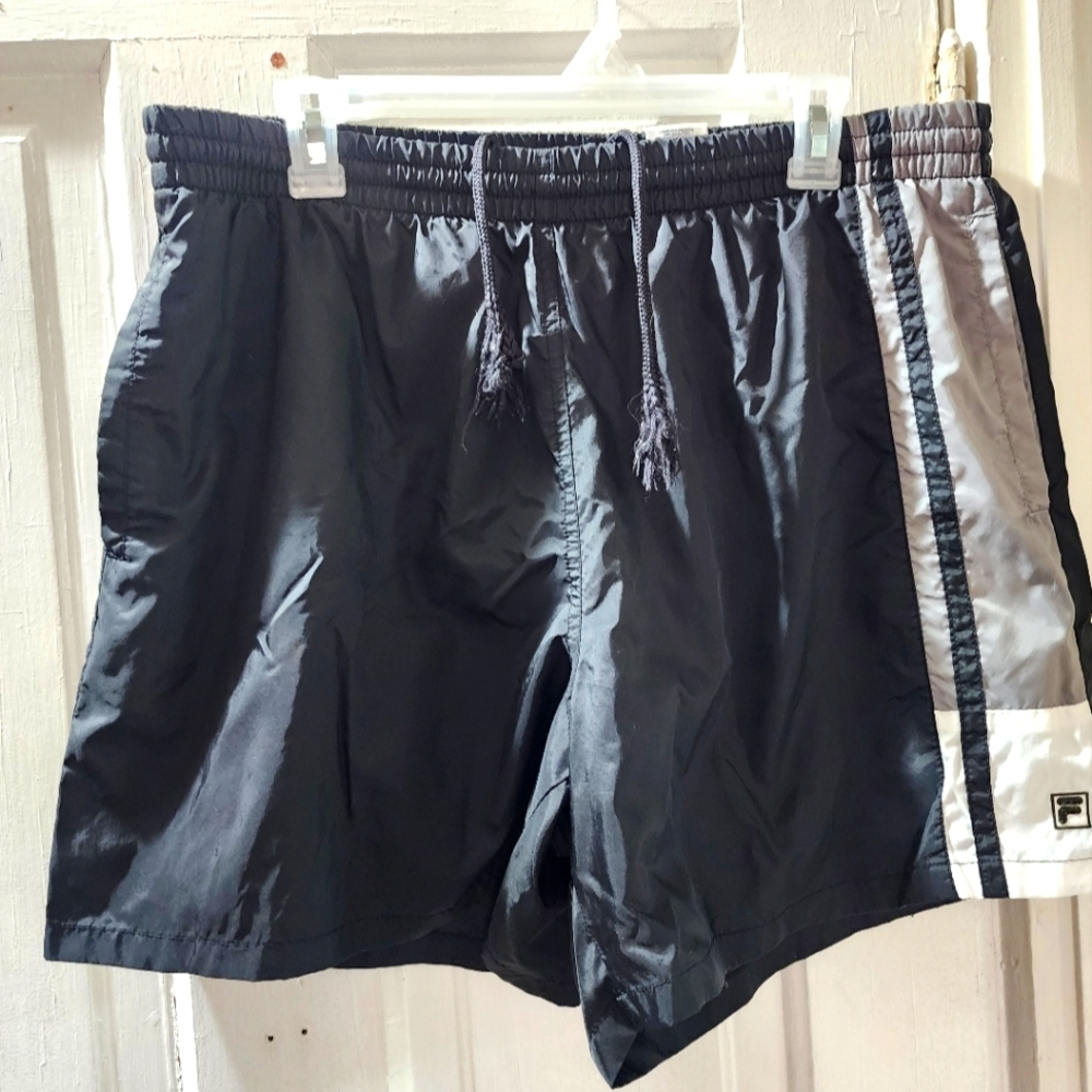 Fila Swim Shorts/Trunks Size XL Black and Gray W/ 2 Pockets And Drawstring